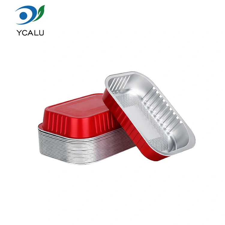 Rdeče kvadratne posode iz aluminijaste folije za gostinstvo za enkratno uporabo