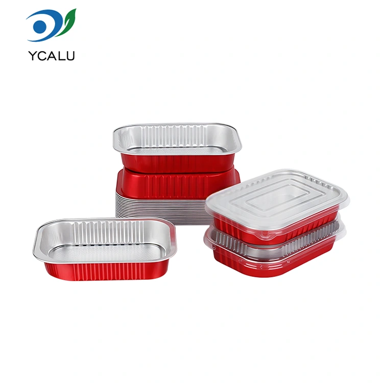 Rdeče kvadratne posode iz aluminijaste folije za gostinstvo za enkratno uporabo