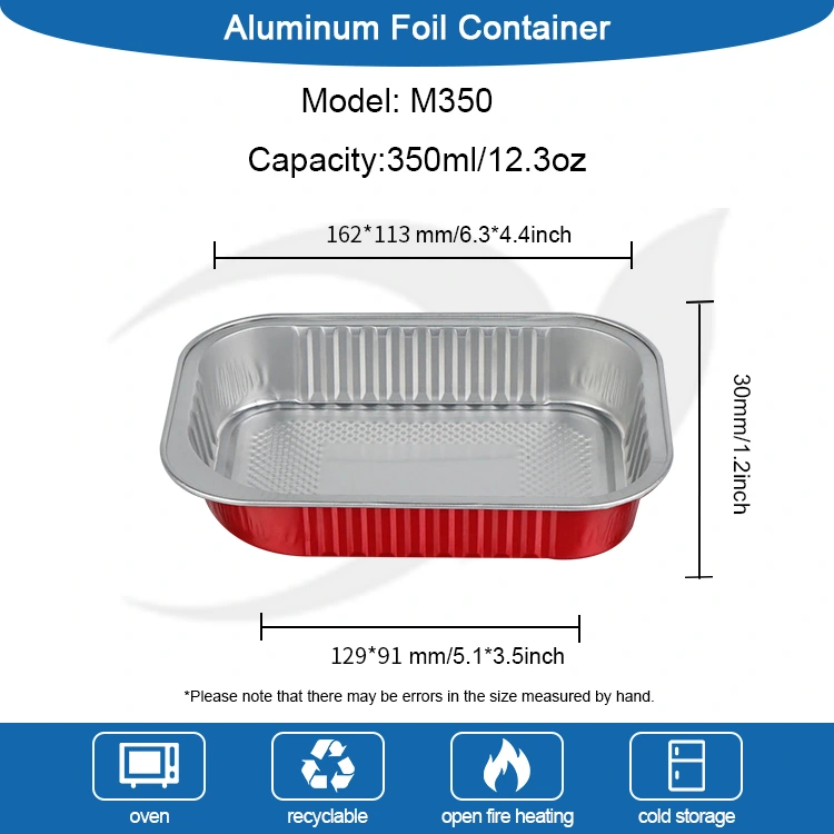 Rdeče kvadratne posode iz aluminijaste folije za gostinstvo za enkratno uporabo