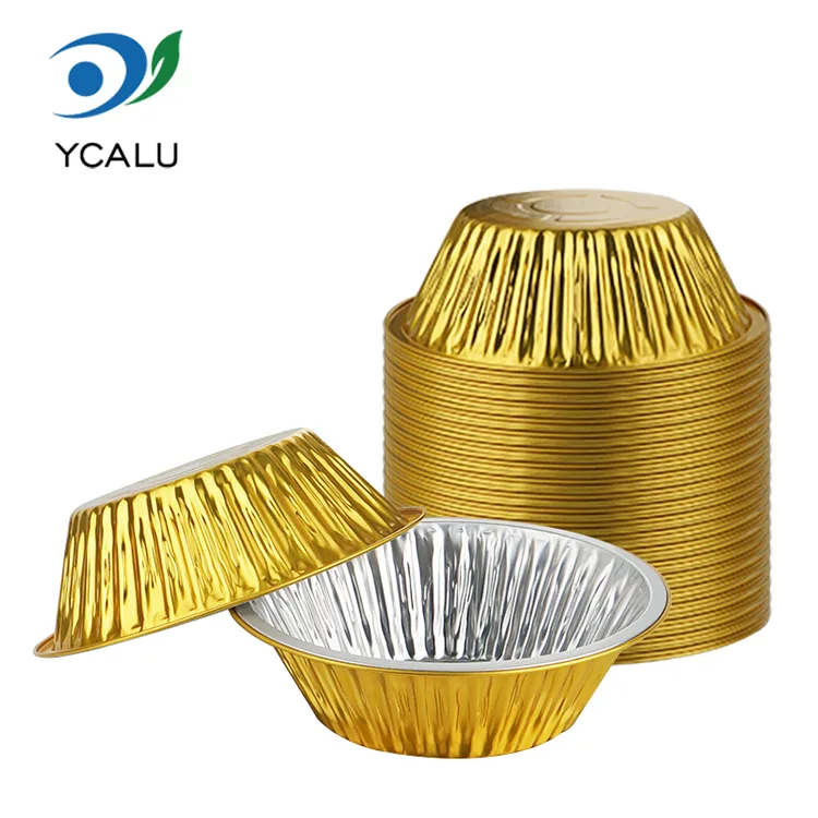 Posode iz aluminijaste folije zlate okrogle oblike za gostinstvo na prostem za enkratno uporabo Posode iz aluminijaste folije zlate okrogle oblike za gostinstvo na prostem za enkratno uporabo