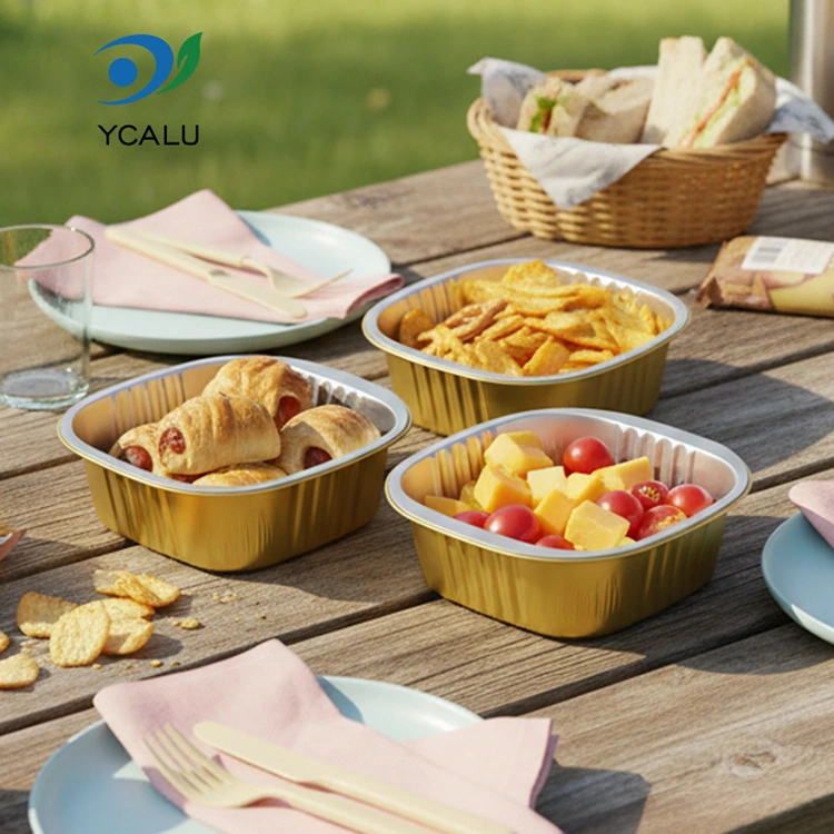 Zlati kvadratni zabojniki iz aluminijaste folije za enkratno uporabo