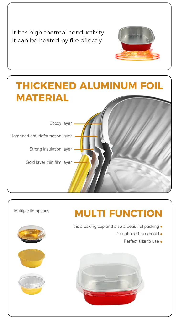 Square Bake thickened Smoothwall Aluminum Foil Containers