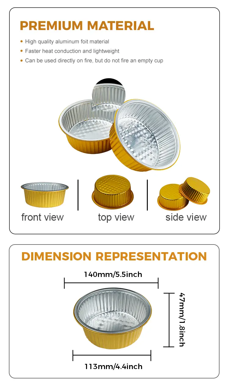 Disposable golden fast food Round Aluminum Foil Containers