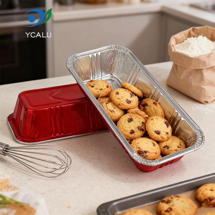 Pravokotne rdeče posode iz aluminijaste folije za pekarne