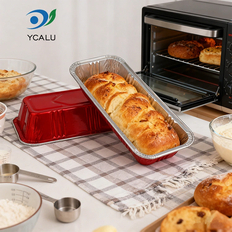 Pravokotne rdeče posode iz aluminijaste folije za pekarne